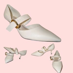 Charles & Keith Cream Heels with Gold Buckle